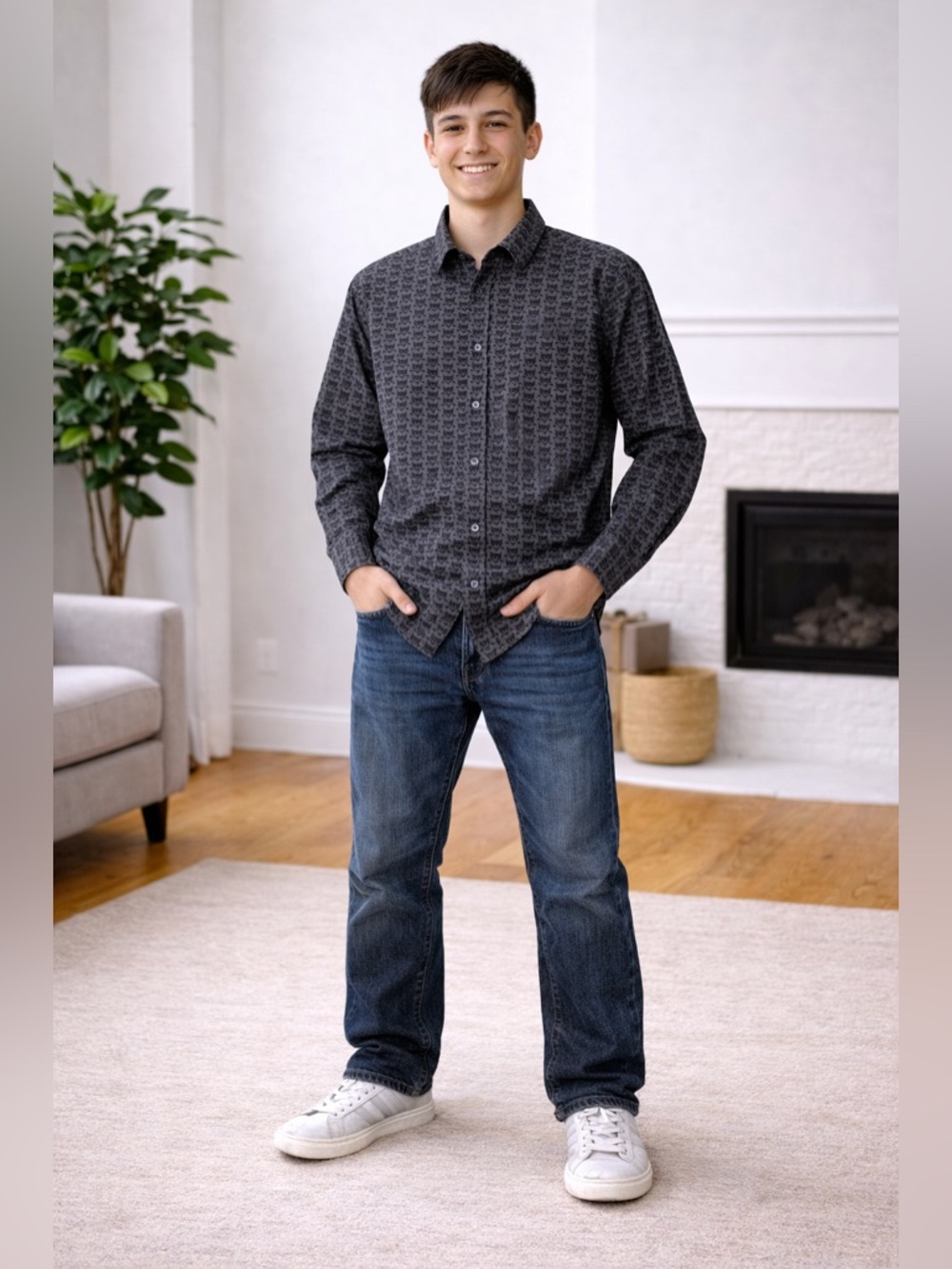 Pokémon By Original Stitch Japan Haunter Mens Long Sleeve Button Up Shirt Small